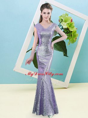 Fitting Sequined Cap Sleeves Floor Length Prom Party Dress and Sequins