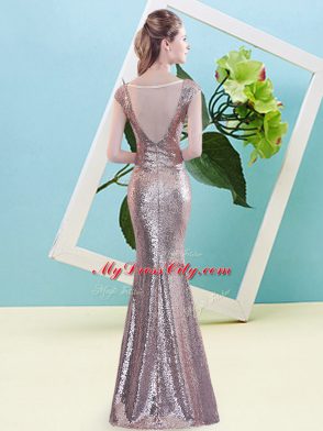 Fitting Sequined Cap Sleeves Floor Length Prom Party Dress and Sequins