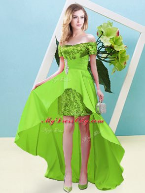Perfect Off The Shoulder Lace Up Beading Prom Dress Short Sleeves