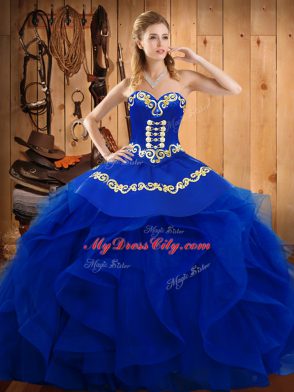 Exquisite Ball Gowns Vestidos de Quinceanera Blue Sweetheart Organza Sleeveless Floor Length Lace Up