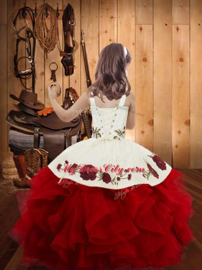 Fashion Satin and Tulle Sleeveless Floor Length Pageant Dress for Womens and Embroidery and Ruffles