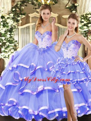 Fashionable Floor Length Lavender Sweet 16 Dress Sweetheart Sleeveless Lace Up