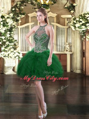 Floor Length Dark Green Quinceanera Gowns Organza Sleeveless Beading and Ruffles