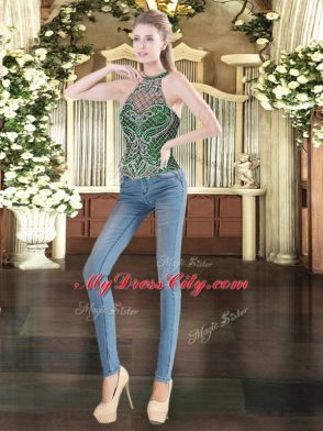 Floor Length Dark Green Quinceanera Gowns Organza Sleeveless Beading and Ruffles