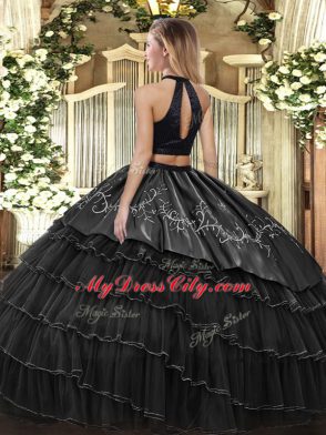 Ball Gowns Sweet 16 Dresses Brown Halter Top Organza Sleeveless Floor Length Backless