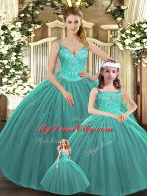 Turquoise Sleeveless Beading Floor Length Quinceanera Gowns