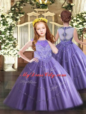 Lavender Lace Up Scoop Beading Quinceanera Gowns Tulle Sleeveless