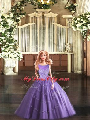 Lavender Lace Up Scoop Beading Quinceanera Gowns Tulle Sleeveless
