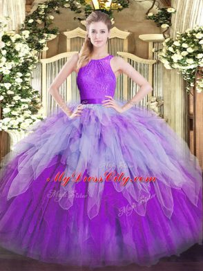 Floor Length Zipper 15 Quinceanera Dress Multi-color for Military Ball and Sweet 16 and Quinceanera with Ruffles