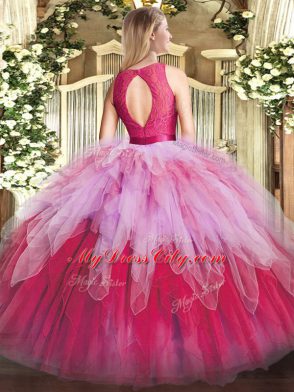 Floor Length Zipper 15 Quinceanera Dress Multi-color for Military Ball and Sweet 16 and Quinceanera with Ruffles