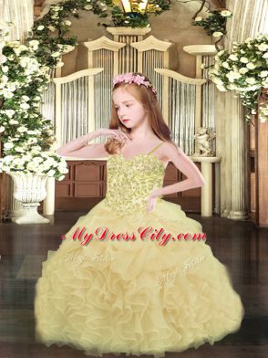 Organza Sleeveless Asymmetrical Little Girls Pageant Dress and Appliques and Ruffles and Pick Ups