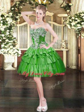 Fancy Sweetheart Sleeveless Organza Prom Gown Beading and Ruffled Layers Lace Up