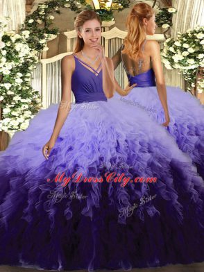 Perfect Ball Gowns Sweet 16 Dress Multi-color V-neck Organza Sleeveless Floor Length Backless