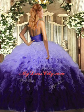 Perfect Ball Gowns Sweet 16 Dress Multi-color V-neck Organza Sleeveless Floor Length Backless