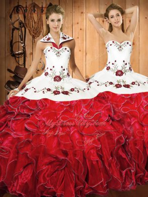 Sleeveless Lace Up Floor Length Embroidery and Ruffles Sweet 16 Dress