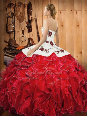 Sleeveless Lace Up Floor Length Embroidery and Ruffles Sweet 16 Dress