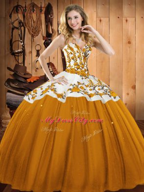 Ball Gowns 15th Birthday Dress Gold Sweetheart Satin and Tulle Sleeveless Floor Length Lace Up