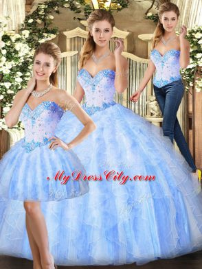 Beading and Ruffles Quinceanera Dress Lavender Lace Up Sleeveless Floor Length