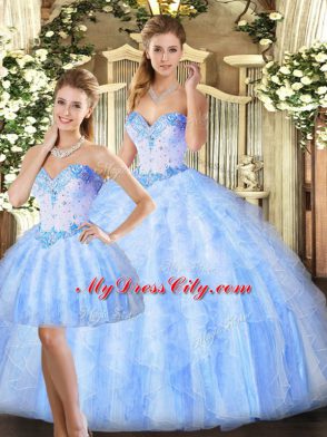 Beading and Ruffles Quinceanera Dress Lavender Lace Up Sleeveless Floor Length