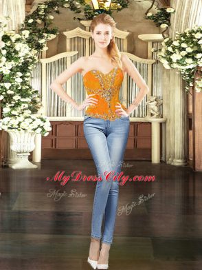 Colorful Tulle Sweetheart Sleeveless Lace Up Beading Sweet 16 Dress in Orange Red