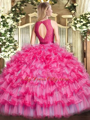 Most Popular Fuchsia Sleeveless Floor Length Ruffled Layers Zipper 15th Birthday Dress
