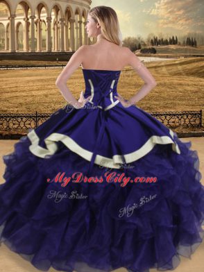 Eggplant Purple Sweetheart Lace Up Beading and Ruffles 15th Birthday Dress Sleeveless
