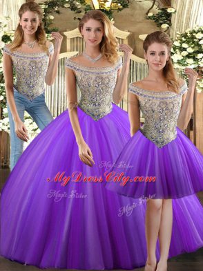 Adorable Eggplant Purple Bateau Lace Up Beading Vestidos de Quinceanera Sleeveless