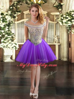 Adorable Eggplant Purple Bateau Lace Up Beading Vestidos de Quinceanera Sleeveless
