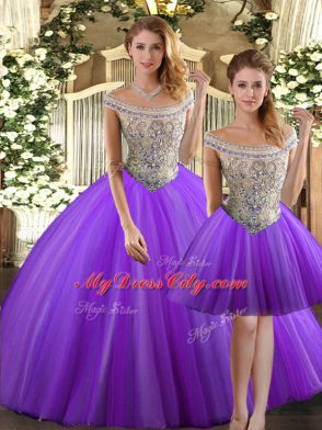 Adorable Eggplant Purple Bateau Lace Up Beading Vestidos de Quinceanera Sleeveless