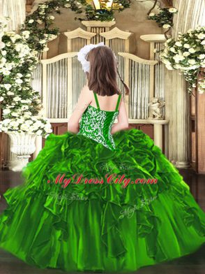 Beading and Ruffles Little Girls Pageant Gowns Fuchsia Lace Up Sleeveless Floor Length