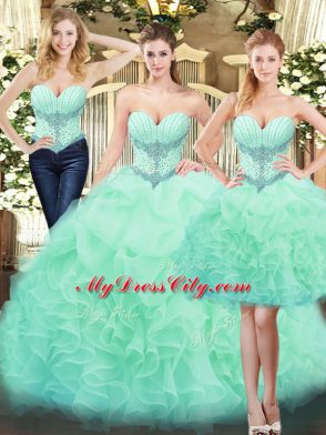 Floor Length Apple Green Quince Ball Gowns Sweetheart Sleeveless Lace Up