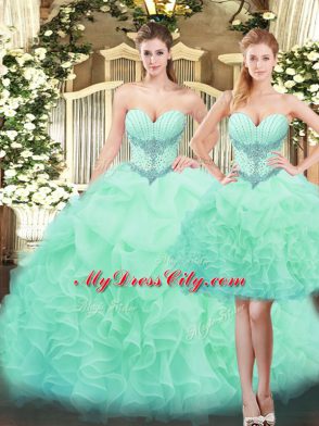 Floor Length Apple Green Quince Ball Gowns Sweetheart Sleeveless Lace Up
