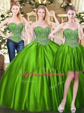Sweetheart Sleeveless Lace Up Sweet 16 Quinceanera Dress Green Tulle