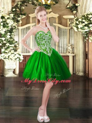 Green Ball Gowns Sweetheart Sleeveless Tulle Floor Length Lace Up Beading Quinceanera Gowns