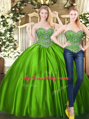 Tulle Sweetheart Sleeveless Lace Up Beading 15th Birthday Dress in Green
