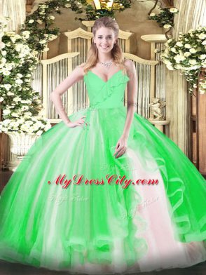 Pretty 15 Quinceanera Dress Military Ball and Sweet 16 and Quinceanera with Ruffles Spaghetti Straps Sleeveless Zipper