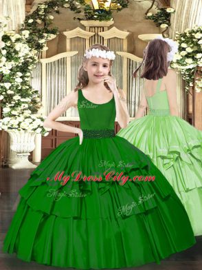 Green V-neck Neckline Beading and Ruffled Layers Vestidos de Quinceanera Sleeveless Zipper