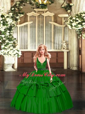 Green V-neck Neckline Beading and Ruffled Layers Vestidos de Quinceanera Sleeveless Zipper