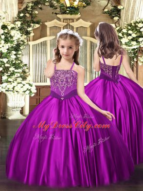 Luxurious Eggplant Purple Strapless Neckline Beading Quince Ball Gowns Sleeveless Lace Up