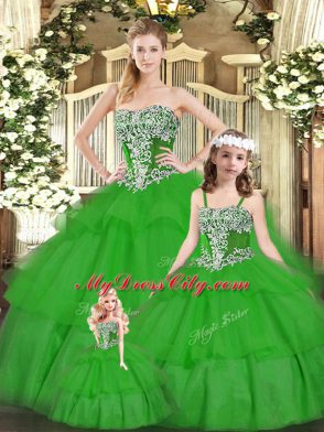 Glamorous Green Sleeveless Floor Length Beading and Ruffled Layers Lace Up Sweet 16 Dresses