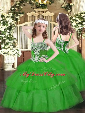 Glamorous Green Sleeveless Floor Length Beading and Ruffled Layers Lace Up Sweet 16 Dresses