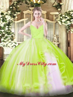 Sleeveless Zipper Floor Length Ruffles Quinceanera Gown
