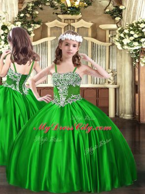 Excellent Satin Sleeveless Floor Length Pageant Dress for Girls and Appliques