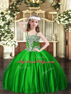 Excellent Satin Sleeveless Floor Length Pageant Dress for Girls and Appliques