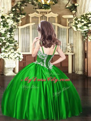 Excellent Satin Sleeveless Floor Length Pageant Dress for Girls and Appliques