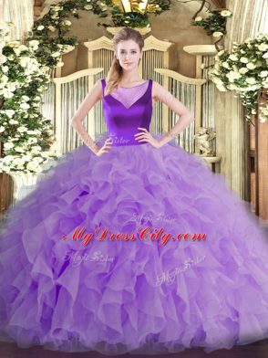 Edgy Scoop Sleeveless Side Zipper Vestidos de Quinceanera Lavender Organza