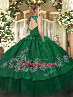 Fuchsia Ball Gowns V-neck Sleeveless Taffeta Floor Length Backless Beading and Lace and Appliques Ball Gown Prom Dress