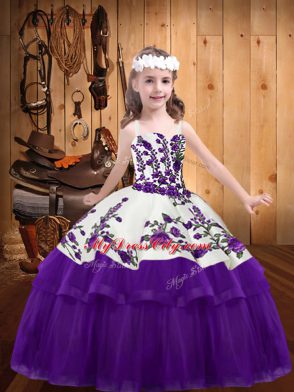 Floor Length Ball Gowns Sleeveless Purple Girls Pageant Dresses Lace Up