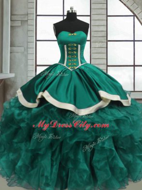 Customized Turquoise Lace Up Sweetheart Beading and Ruffles Sweet 16 Quinceanera Dress Organza Sleeveless