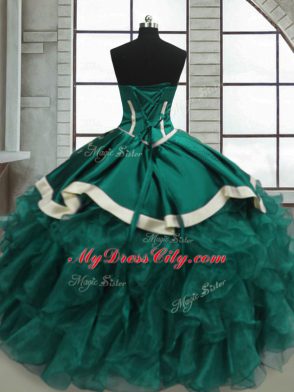 Customized Turquoise Lace Up Sweetheart Beading and Ruffles Sweet 16 Quinceanera Dress Organza Sleeveless